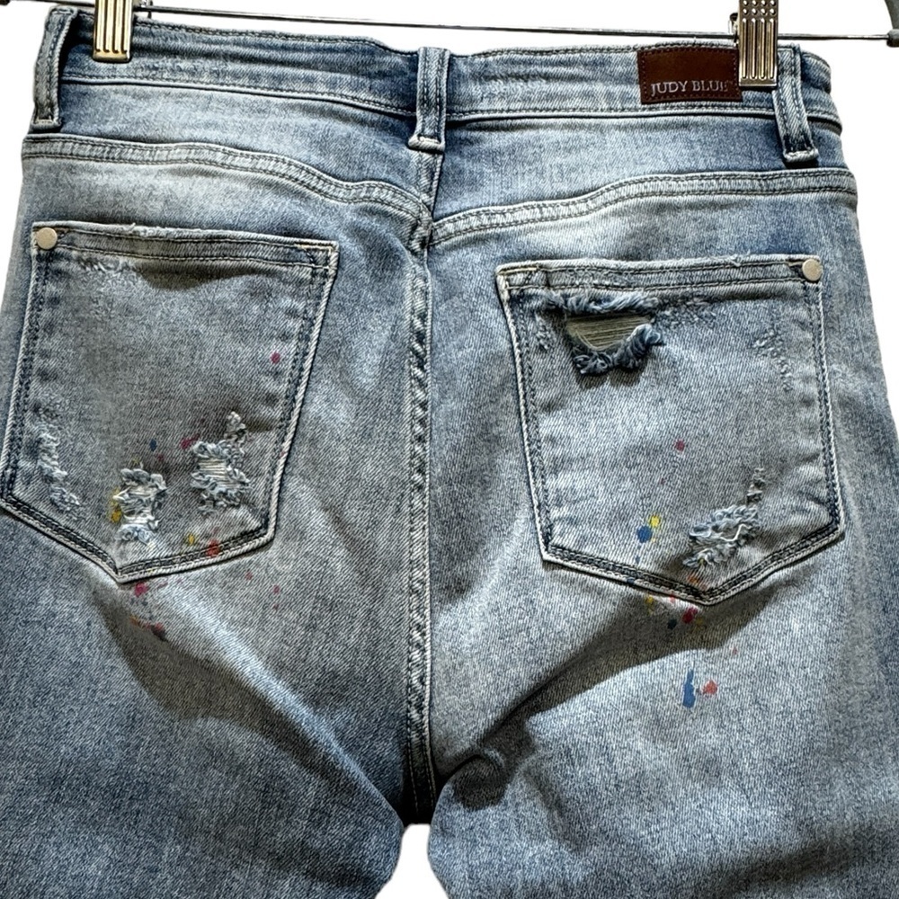 Judy Blue Boyfriend Fit Paint Splatter Distressed Jeans size 3 waist 26 EUC - Picture 5 of 7